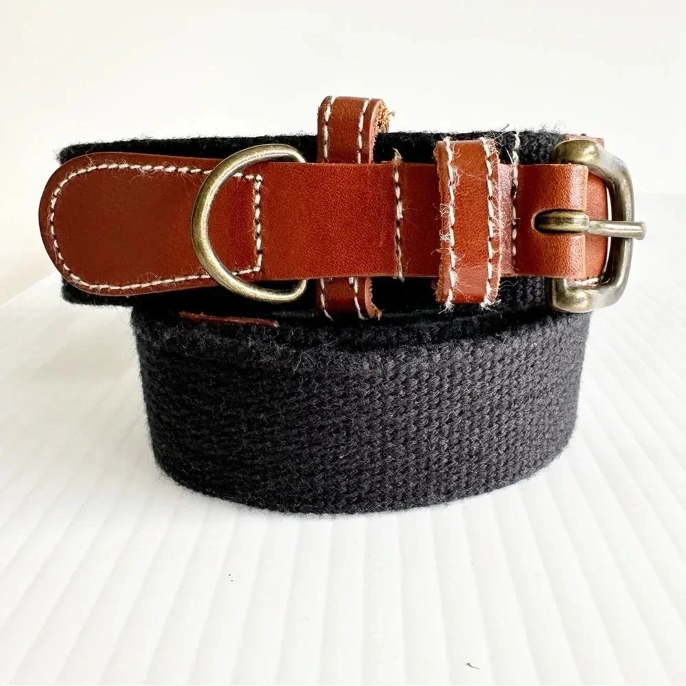 Karen Scott Canvas Leather Belt Size Medium Navy Brown